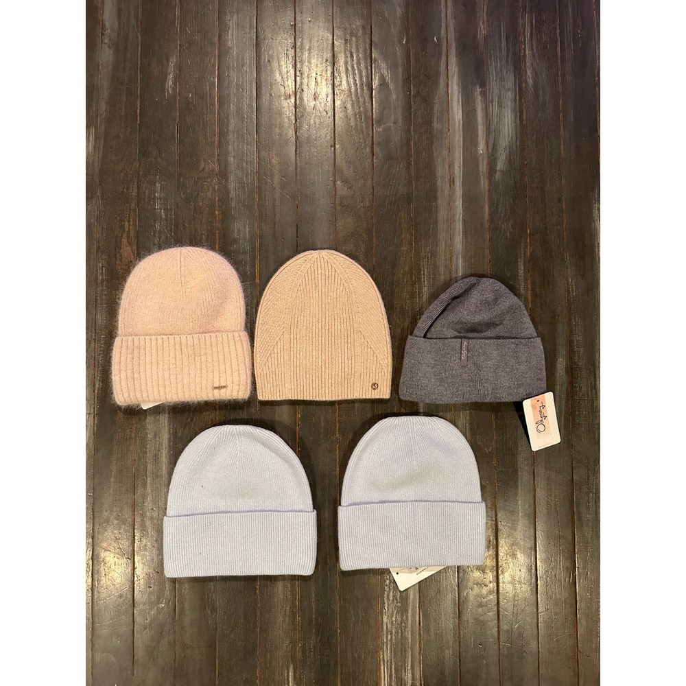 Lot of 5 Womens Knit Beanies Ribbed Angora & Wool